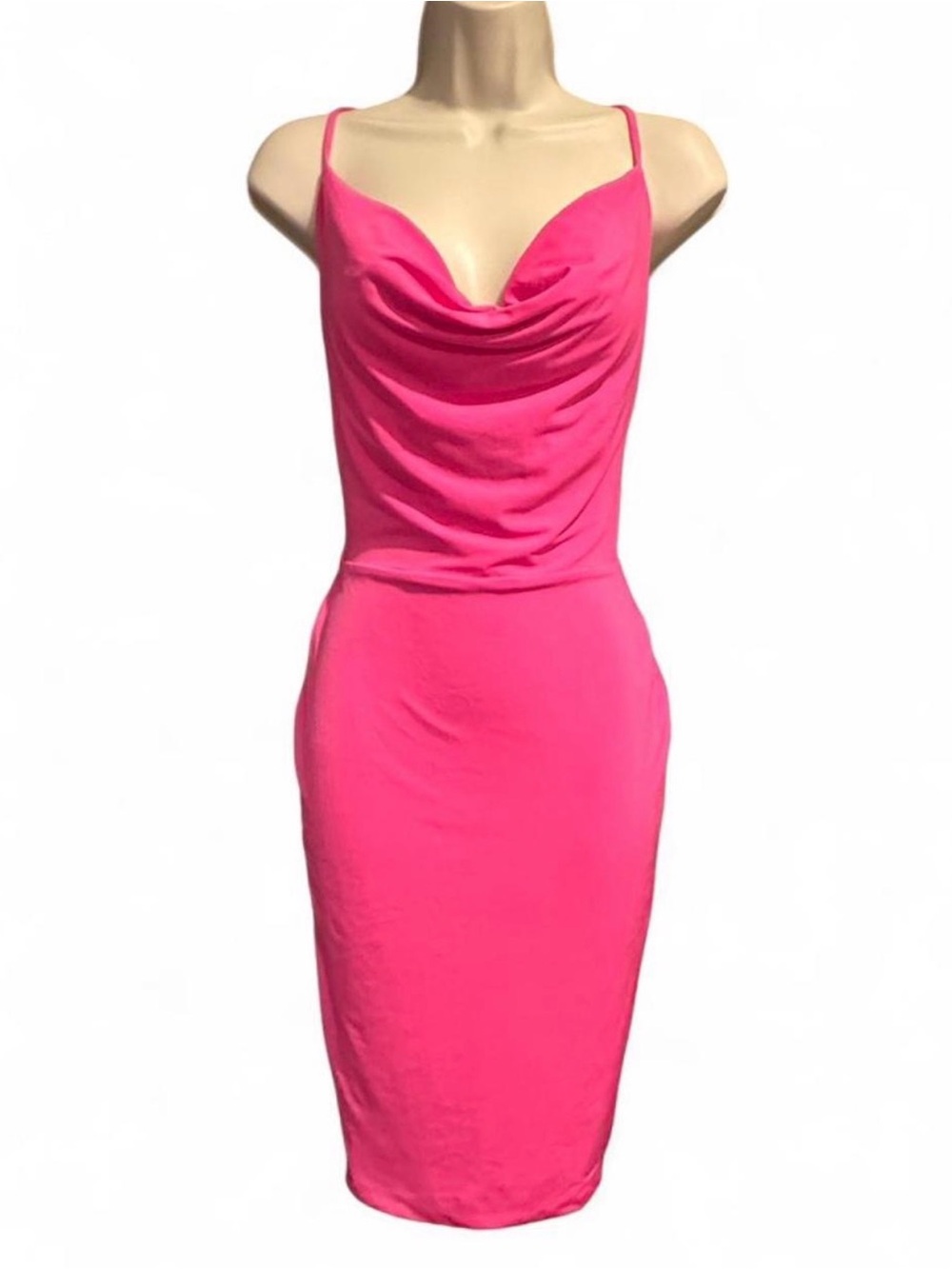 Nookie Hot Pink The Hustle Cowl Neck Midi Dress Small Bodycon